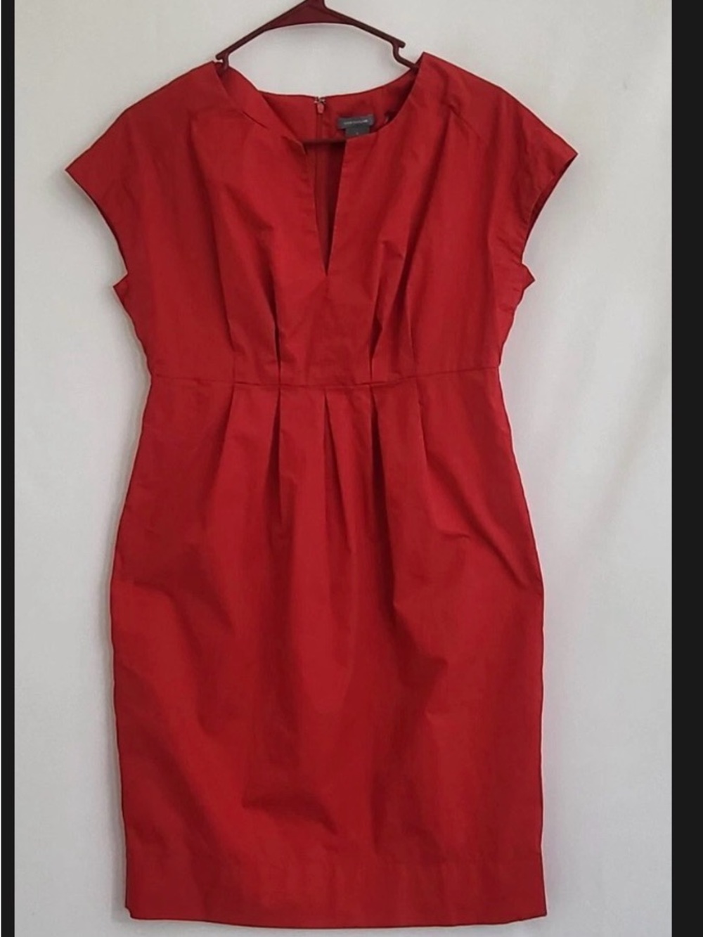 Ann Taylor Red Dress Cotton Pleated Pockets Cocktail Holiday Size 6
